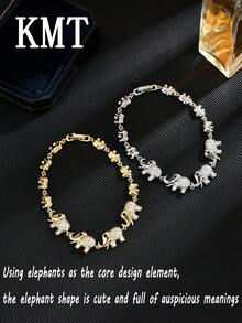 1pc Copper Inlaid Cubic Zirconia Cute Elephant Design Women Fashion Bracelet, Elegant For Daily Wear And Party - Elephant - View 4