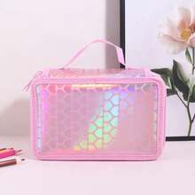 Estuche de lápices de cuatro capas con corazón brillante, bolsa de almacenamiento de papelería portátil y exquisita, estuche esencial para dibujar arte en la escuela - Negro - Ver 3