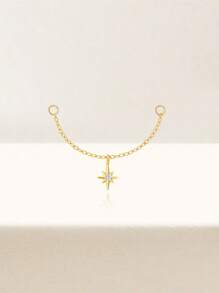 1pc 925 Sterling Silver Agate/CZ Earrings Chain Accessories 18k Gold Plated Earrings Connector Chain For Women Convertible Dangle Chain For Double Piercings