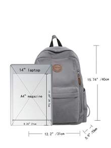 14-Inch Lightweight Corduroy Backpack For College Students, Casual Daypack Fits 14" Laptop, School Supplies, School Backpack, School Bag, Camping, Travel Bags, Camping, Hiking Bag - Grey - View 2