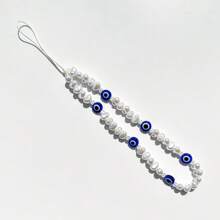 1pc Evil Eye Faux Pearl Phone Case Accessory, Phone Lanyard, Wireless Earphone, Camera Strap Pendant, Anti-Lost Phone Chain,Phone Charms,Phone Accessories,Phone Strap,