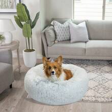 Original Calming Donut Dog And Cat Bed Shag Faux Fur Frost Gray Medium 30x30" Helps Provide Anxiety Relief For Pets - sương giá + thường xuyên - Xem 7