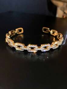 1 件几何不对称梯形锆石星形手链，简约优雅时尚女性珠宝设计 - 金色 - 查看 4