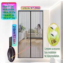 قطعة واحدة من شبكة موسكيتو ماغنيتيك سوداء، مع شريط إغلاق مغناطيسي، إغلاق ذاتي، ممر غير مرئي، سهل التركيب والإزالة، يأتي مع صنبور لاصق وأساور تركيب ذهبية، لا يتطلب الحفر، متوفر بخطوط متعددة (80 سم - 140 سم) و 210 سم، مناسب للأبواب الخارجية، باب الشرفة، الأغطية