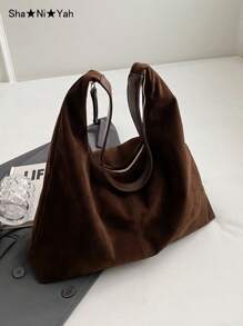 Bolso de hombro casual de gran capacidad de terciopelo retro, bolso de mano de patchwork y bloques de color, elegante y versátil bolso de viaje para mujeres