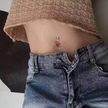 1 个不锈钢弓形爱心水晶肚脐环，时尚肚脐穿孔，适合女性日常佩戴和情人节礼物。 - 紅色 - 查看 7