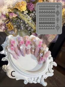 蕾丝硅胶美甲模具，法式蕾丝高透明度美甲模具