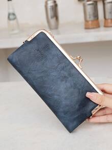 MIYIN Fashion Vintage Bifold Zipper Kiss Lock Wallet Women Wallet With Card Slot ID Window Minimalist PU Leather Long Wallet,For Women, For Daily,For Girls,For Lady,For College Dorm,For School,For College,For Back To School