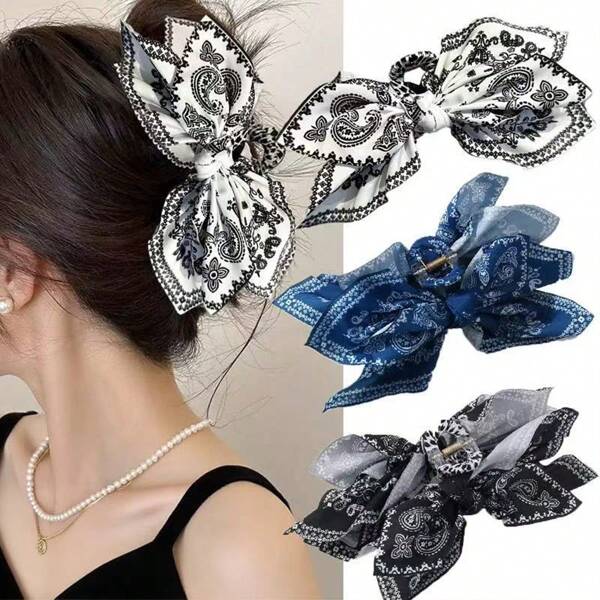 1pc Bohemian Versatile Unique Hair Clip, Red Cashew Flower Bow Grab Clip Sweet Hair Claw Resort Ponytail Clip Fashion Headwear