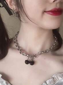 1 件女士樱桃项链，深色风格复古锁骨链吊坠项链，颈链 - 彩色 - 查看 2
