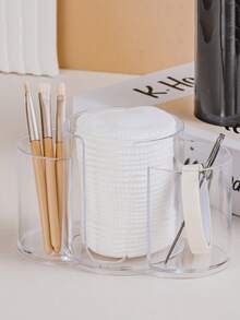 1 szt. Przezroczysty dozownik na waciki, 3-częściowy pojemnik łazienkowy na waciki i podkładki do makijażu, organizer na toaletkę na waciki, podkładki, nić dentystyczną, pudełko na biżuterię, saszetka, uchwyt na pędzle do makijażu, uchwyt na pędzle, organizer na perfumy, torebka saszetka, prezenty dla kobiet, prezenty świąteczne, pomysły na prezenty dla kobiet