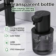 自动皂液器，浴室皂液器套装，自动酒精皂液器，新年版自动泡沫皂液器 - USB 充电，400 毫升大容量，壁挂式和台面式均可使用，无铅 ABS 塑料材质，适用于家庭、酒店、学校和公共场所的浴室和厨房。万圣节和圣诞节的完美礼物！