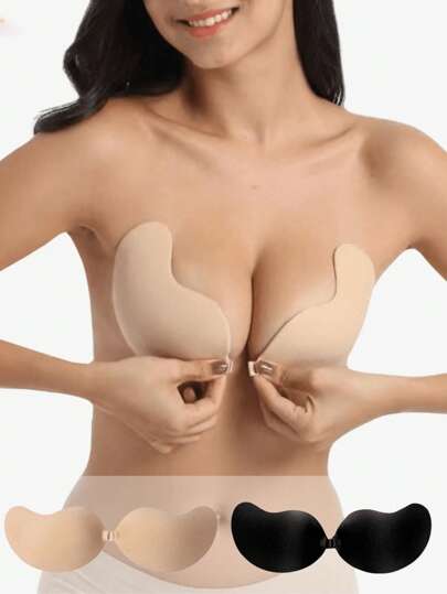 2 pares de sujetador adhesivo sin tirantes con copa en forma de mango, transpirable para busto pequeño, levanta y recoge, sujetador invisible sin espalda para vestidos, batas y lencería