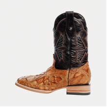 Men's Cowboy Boots With A Bulldog Design And A Diamond-Shaped Fish-Textured Effect - 蜂蜜 - 查看 2
