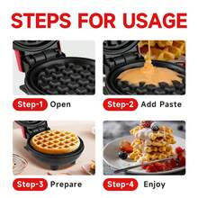 HONGMEI 1 pieza Enchufe de pared Waflera mini de 4 pulgadas y 350 vatios para wafles individuales, hash browns, keto chaffles con superficies antiadherentes y fáciles de limpiar - Tipo de Enchufe A USA (110-127V) - Ver 6