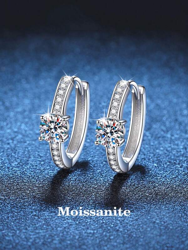 BLOVEMEE 2pcs Minimalist 925 Sterling Silver 4.0mm X 2 Moissanite Earrings, Suitable For Women's Daily Wear, Valentine's Day, Mother's Day, Party, Wedding, Anniversary Jewelry Gift