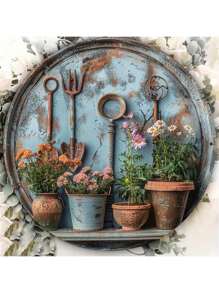 8x8 Inch Vintage Garden Tool Metal Sign, Rustic Metal Wall Art, Romantic Metal Foil Engraved Plaque, Suitable For Home, Restaurant, Cafe, Garage Decor, Random Style