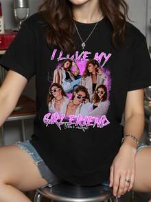 Customized Photo T-Shirt - Add Your Favorite Photo And Text (Girlfriend Photo/Couple Photo/Family Photo/Selfie/Pet Photo/Friend Photo) - Black - View 7