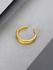 MONALLY 1pc Minimalist Adjustable Stainless Steel Ring, Elegant Design Party Accessory Gift For Women - Yellow Gold - View 4