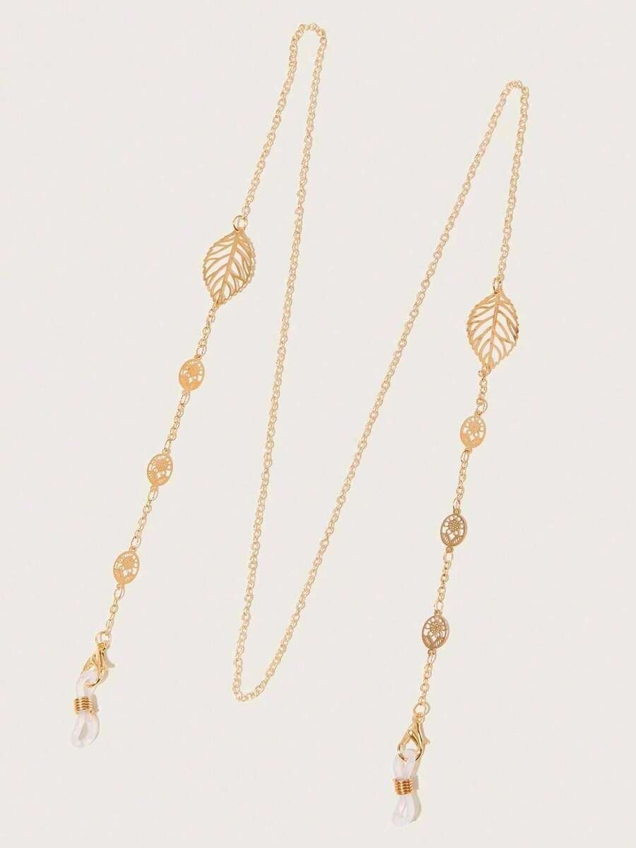 1 pezzo Catena per occhiali in metallo retrò minimalista a forma di foglia, laccio antiscivolo per occhiali, cinturino portaocchiali alla moda, accessori per occhiali, opzione regalo, può essere utilizzato anche come laccio per mascherina - Catena per occhiali in metallo - Visualizzare 1