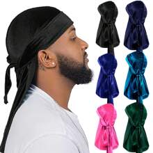 Set de 6 Durag-uri din catifea de culoare uni cu legături - Pălării în stil pirat pentru sporturi în aer liber, pălărie de pirat, costum de pirat