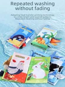 早教婴儿海洋农场动物尾巴布书，抗撕裂皱纹纸，婴儿布书玩具