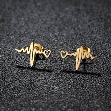 1 Paar modische herzförmige Wellen-Ohrstecker, schwarze Edelstahl Stethoskop-Ohrringe, geeignet als Geschenk für weibliche Ärzte und Krankenschwestern - B-GED020 - Übersicht 3