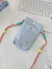 1 Pc Ins Style Grid Pattern Printing Lightweight Mobile Phone Storage Bag Phone Pouch ,Multifunctional Messenger Bag To Go For A Walk And Go Shopping To Carry On Small Item,Portable Storage Bag Card Holder Coin Purse For Travel And Daily Commuting,Gift For Friends And Teachers,Birthday Gift - Multicolor - View 14