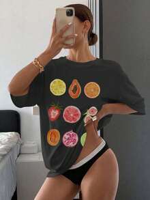 maglietta donna con scollo tondo, maniche corte, spalle scivolate, modello ampio, per uso quotidiano casual