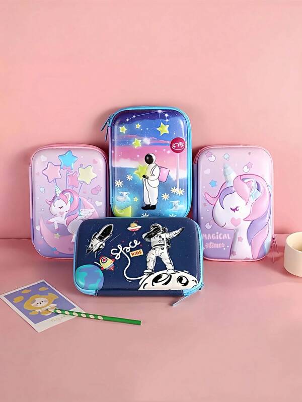 1 pieza Estuche para lápices de gran capacidad de doble capa, bolsa de papelería multifuncional, estuche de lápices de lona, caja de papelería linda, bolsa de almacenamiento con diseño de dibujos animados, para útiles escolares, de vuelta a la escuela