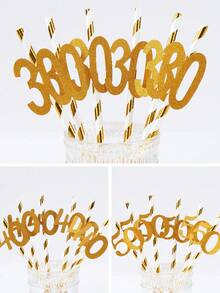 10 chiếc/gói Ống hút giấy dùng một lần, Ống hút trang trí bàn tiệc sinh nhật, Ống hút dùng một lần trang trí phòng sinh nhật, Trang trí nhà bếp cho tiệc tùng, sinh nhật lần thứ 30/40/50, Quà tặng sinh nhật. - Vàng - Xem 2