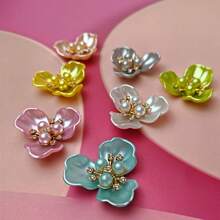 5pcs Faux Pearl Rhinestone Decoration Flower Design Hat Dress Decoration Buttons DIY Handmade Decoration Accessories - Color Mixing - View 2