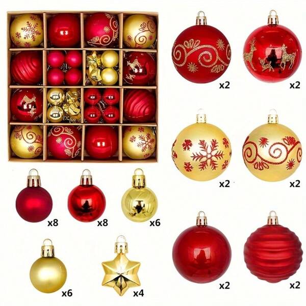 1 boîte (44 pièces) Boules de Noël, décorations suspendues en plastique durable, convient pour le sapin de Noël, le pays des merveilles d'hiver et la décoration de la maison, décorations d'arbre de Noël, décorations de Noël, ornements incassables