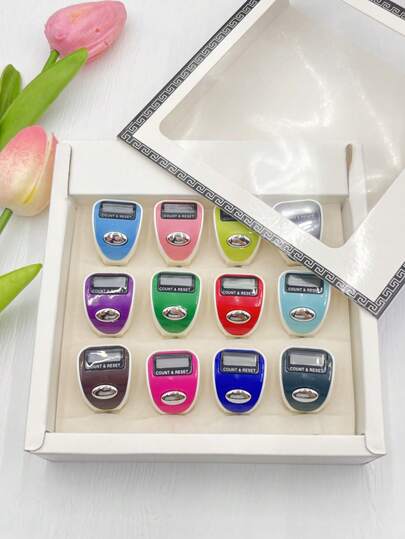 12pcs/Box Electronic Ring Counter, Middle Eastern Arabic Prayer Bead Counter, Lightweight Colorful Design Counter, Regular & LED Night Vision Counter, Convenient Digital Display Counter For Prayer Counting, Exercise Tracking, Holiday Gifts, Etc.