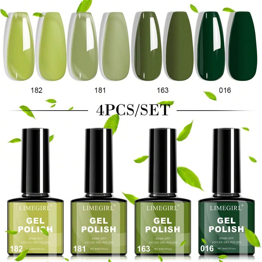Bộ sơn móng tay gel 4 màu LIMEGIRL, bộ sưu tập màu sắc theo mùa, bền màu, dễ tẩy, bộ dụng cụ tự làm móng, quà tặng làm móng tại nhà và tại salon, dành cho móng tay nữ. - Nhiều màu - Xem 1