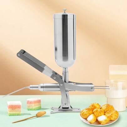 Professional Donut Filler Machine – 5L Large Capacity, 304 Stainless Steel, 4 Nozzles For Cream, Jam & Pastry Fillings | Manual Baker's Tool For Donuts, Churros, Desserts (Silver)