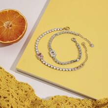 粉色方形锆石情侣手链手镯不锈钢高档珠宝新品独特奢华闪亮手链