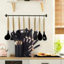 19pcs Kitchen Utensil & Knife Set – Midnight Gold Edition, Luxury Non-Stick Kitchen Utensil Set - Black - View 2