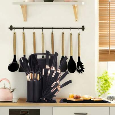 19pcs Kitchen Utensil & Knife Set – Midnight Gold Edition, Luxury Non-Stick Kitchen Utensil Set