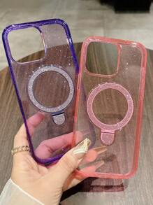 Funda de teléfono con carga inalámbrica magnética, con brillo de lujo y soporte compatible con iPhone 16, 15, 14, 13, 12 Pro Max Plus, transparente y a prueba de golpes