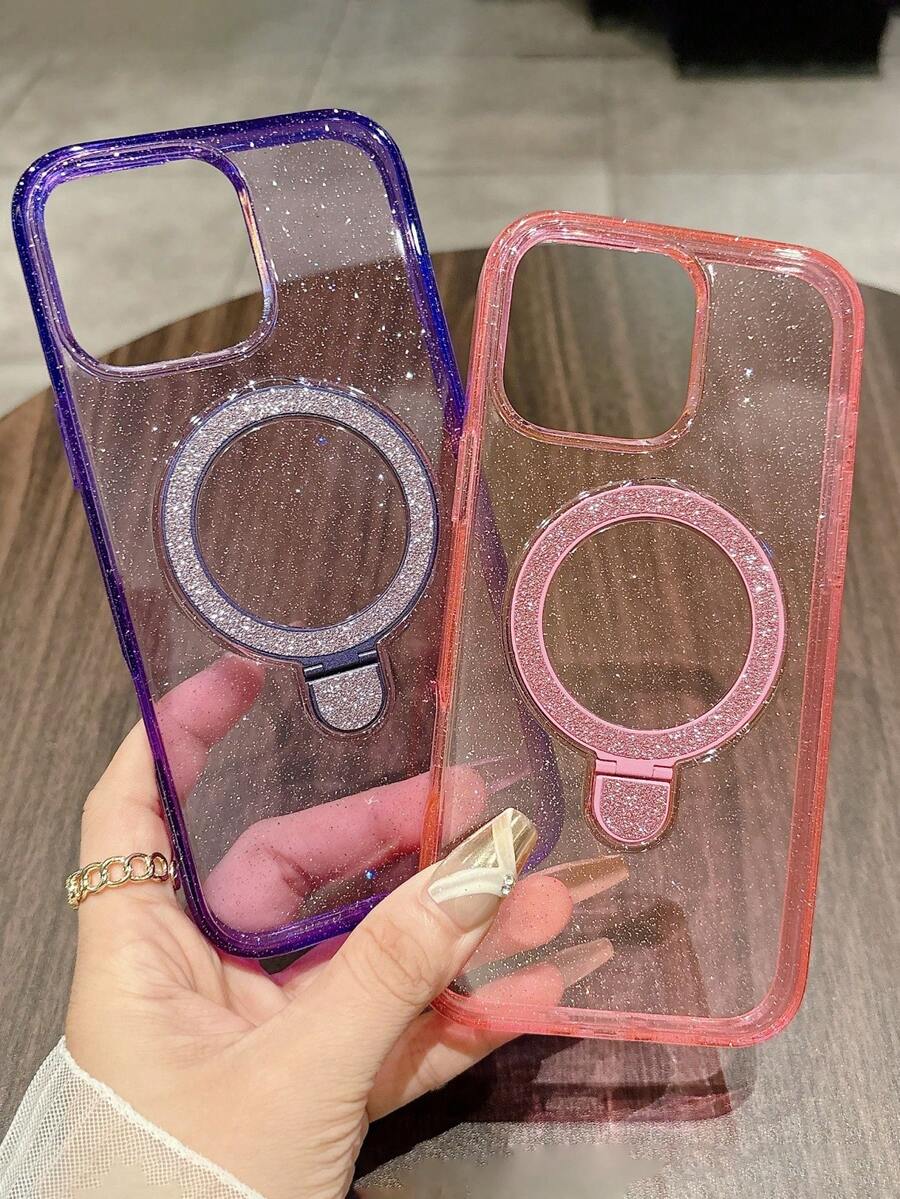 Funda de teléfono con carga inalámbrica magnética, con brillo de lujo y soporte compatible con iPhone 16, 15, 14, 13, 12 Pro Max Plus, transparente y a prueba de golpes