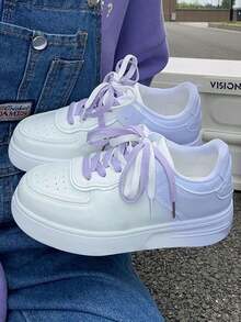 Zapatillas deportivas de mujer, estilo sencillo con degradado de colores, suela gruesa, cómodas para correr, ideales para hacer deporte, ir al trabajo y para el día a día. - Morado - Ver 3