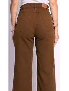 BNB Women's Wide Leg Jeans, High Waist, Elegant Outfits, Premium Twill - 摩卡慕斯 - 查看 4