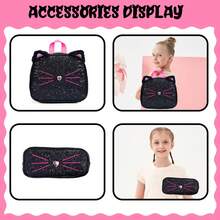 Set de 3 piezas con mochila con ruedas, lonchera y estuche de lápices, adecuado para niñas, para la escuela, viajes o regreso a clases - Negro - Ver 4
