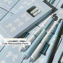 4 Pcs Cute Retractable Pens Bowknot Gel Pens 0. 5mm Fine Point Black Ink Smooth Writing Pen Office School Supplies Cartoon Kawaii Blue Pen For Women Girls (Blue)