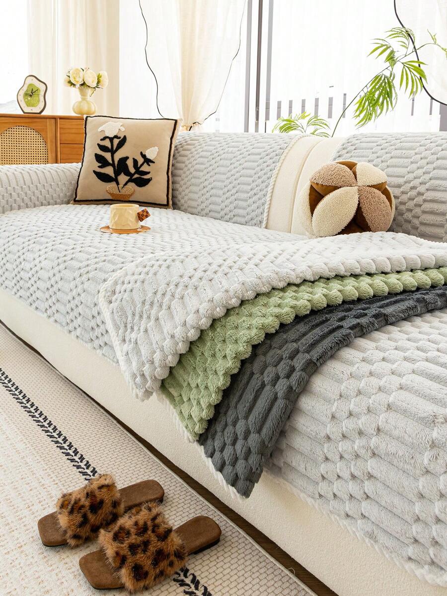 1pc Thick Plush Solid Color Sofa Cushion Cover, Non-Slip Washable, Modern Minimalist Home Decor Pet-Friendly, Soft & Comfortable Furniture Protector Pad For Bedroom, Office, Living Room (Excluding Backrest, Armrest, Pillow Cover)