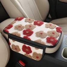 Soft Floral Car Central Armrest Pad, Comfortable Faux Fur Armrest Cover With Side Pockets For Storing Items Such As Bills, Keys, Lipstick, Fashionable And Stylish Car Interior Accessory