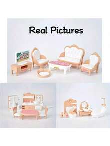 1:12 比例娃娃屋家具套装，包括客厅、厨房、卧室和浴室微型模型，适合 3-8 岁女孩的塑料玩具 - 角色扮演家政系列、娃娃厨房、娃娃、娃娃玩具