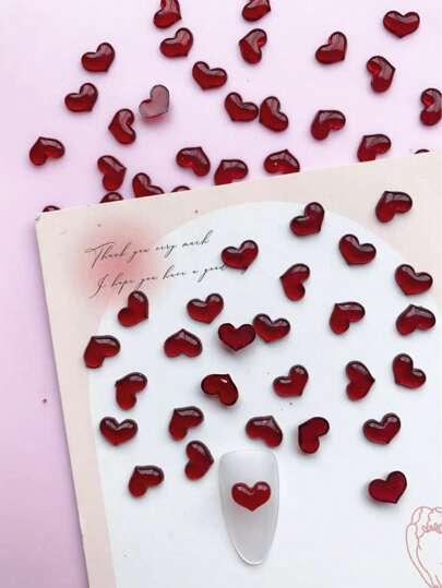 100 قطعة، بتصميم قلب بلون أحمر داكن على طراز الخريف، زينة أظافر على شكل قلب، DIY، منتجات أظافر، صالونات أظافر، إكسسوارات أظافر، لوازم أظافر، جواهر أظافر