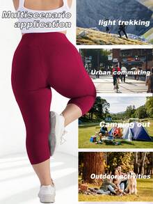 3 Packs Capri Leggings With Pockets High Waist Cropped Trousers Yoga Pants For Women Running Active 3/4 Length Leggings For Workout Exercise & Fitness Plus Size Black Navy Wine Red Combo - 1黑1藏青1酒紅 - 查看 4